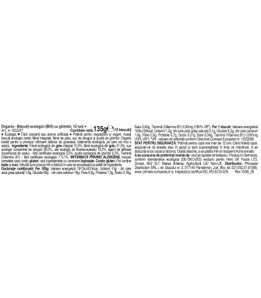 ORGANIX - BISCUITI ECOLOGICI (BIO) CU GHIMBIR, 135G, 12+