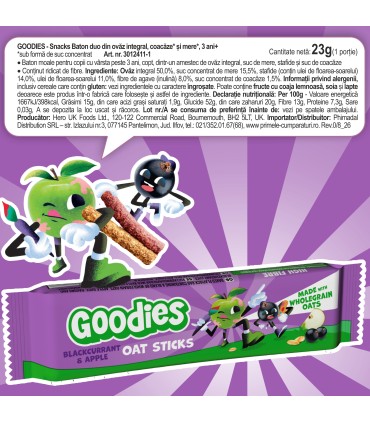 Goodies Snacks - Baton duo din ovaz integral coacaze si mere 23g