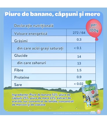 Goodies Snacks - Bluey - Piure de banane, capsuni si mere 4x100g