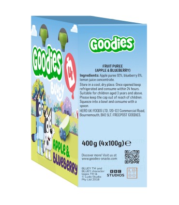 Goodies Snacks - Bluey - Piure de mar si afine, 4x100g