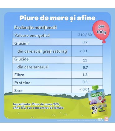 Goodies Snacks - Bluey - Piure de mar si afine, 4x100g