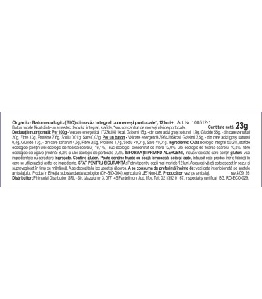 ORGANIX - BATON ECOLOGIC (BIO) DIN OVAZ INTEGRAL CU MERE SI PORTOCALE 23G, 12luni+