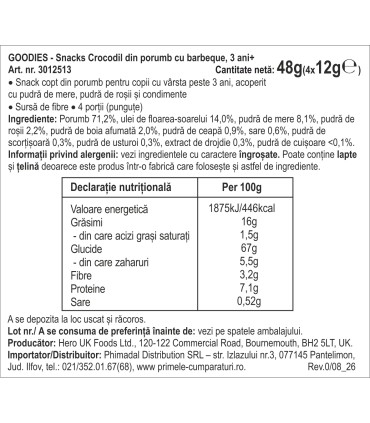 Goodies - Snacks Crocodil din porumb cu barbeque, 4x12g