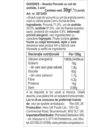 Goodies - Snacks Porumb cu unt de arahide, 30g