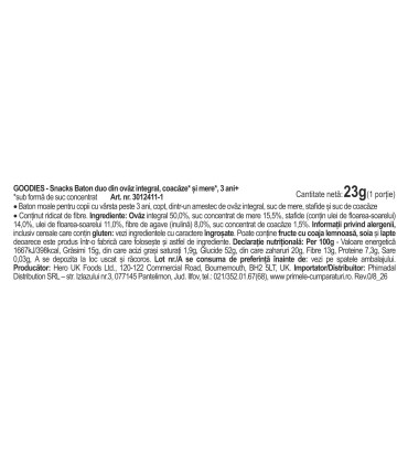 Goodies Snacks - Baton duo din ovaz integral coacaze si mere 23g