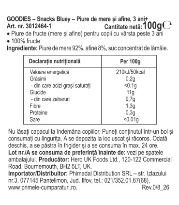 Goodies Snacks - Bluey - Piure de mar si afine, 100g