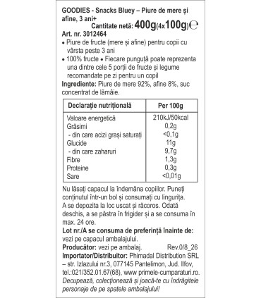 Goodies Snacks - Bluey - Piure de mar si afine, 4x100g