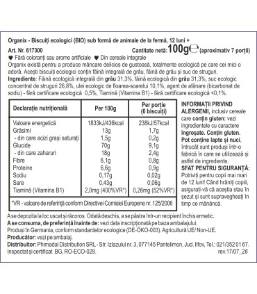 ORGANIX - BISCUITI ECOLOGICI (BIO) SUB FORMA DE ANIMALE DE LA FERMA, 100 G, 12luni+