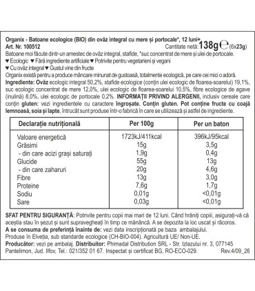 ORGANIX - BATOANE ECOLOGICE (BIO) DIN OVAZ INTEGRAL CU MERE SI PORTOCALE 6X23g, 12luni+