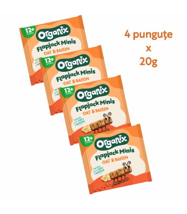 ORGANIX - FLAPJACK - CUBULETE ECOLOGICE (BIO) MOI DIN OVAZ INTEGRAL SI STAFIDE, 4X20G, 12luni+