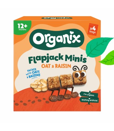 ORGANIX - FLAPJACK - CUBULETE ECOLOGICE (BIO) MOI DIN OVAZ INTEGRAL SI STAFIDE, 4X20G, 12luni+