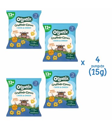ORGANIX - GRUFFALO - FIGURINE ECOLOGICE (BIO) DIN PORUMB CU BRANZA SI CEAPA, 4X15G, 12luni+