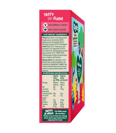 ORGANIX - Biscuiti ECOLOGICI (BIO) ”JAMMIE MONSTERS” CU UMPLUTURA DE CAPSUNI SI MERE, 64G, 36luni+