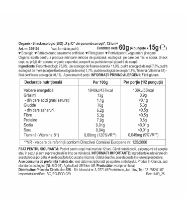 ORGANIX – SNACK ECOLOGIC (BIO) X SI O DIN PORUMB CU ROSII, 4X15G, 12luni+