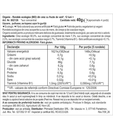 ORGANIX - RONDELE ECOLOGICE (BIO) DIN OREZ CU FRUCTE DE VARA, 40G, 12luni+