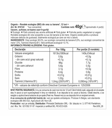 Organix - Rondele ecologice (BIO) din orez,  40g, 7 luni +