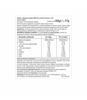 ORGANIX - BATOANE ECOLOGICE (BIO) DIN CURMALE SI BANANE 6X17G, 36luni+