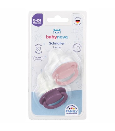 BABY NOVA – Set 2 suzete silicon, multicolor, cu inel, 0-24 luni