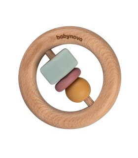 Baby Nova –  Inel gingival și jucărie senzoriala, lemn/silicon, 0luni+