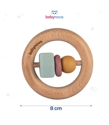 Baby Nova –  Inel gingival și jucărie senzoriala, lemn/silicon, 0luni+
