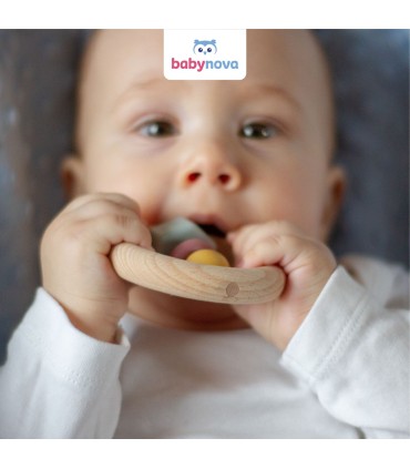 Baby Nova –  Inel gingival și jucărie senzoriala, lemn/silicon, 0luni+