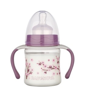 Baby Nova - Biberon tranziție, cu mânere, găt larg, PP, 150ml, 0-24luni