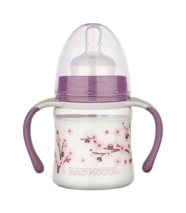 Baby Nova - Biberon tranziție, cu mânere, găt larg, PP, 150ml, 0-24luni