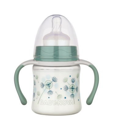 Baby Nova - Biberon tranziție, cu mânere, găt larg, PP, 150ml, 0-24luni
