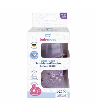 Baby Nova - Biberon tranziție, cu mânere, găt larg, PP, 150ml, 0-24luni