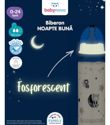 Baby Nova - Biberon cu inel fosforescent "NOAPTE BUNA", 0-24 luni
