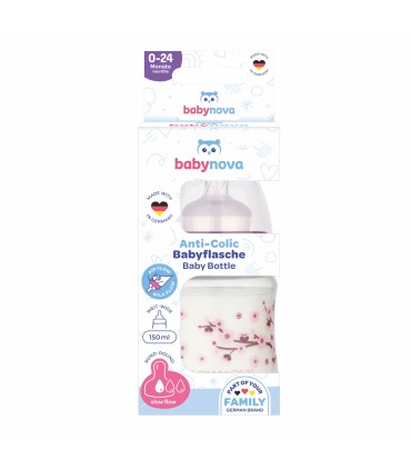 Baby Nova - Biberon PP ,cu gat larg si tetine sistem anticolici, 150ml