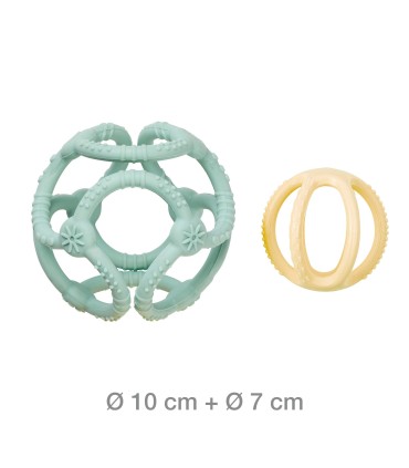 Nattou - Set 2 mingi din silicon pentru dentitie, Aqua, 0 luni+