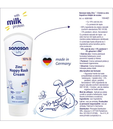Sanosan baby - Crema protectoare cu Zinc++ impotriva iritatiei de scutec 0 luni+, 100m