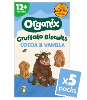 ORGANIX - GRUFFALO - BISCUITI ECOLOGICI (BIO) CU CACAO SI VANILIE, 5X20G, 12luni+