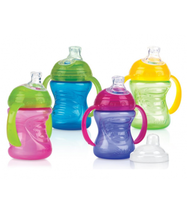Nuby - Pahar Stop picatura cu manere si Super Tetina Vari-Flo, 240ml, 6luni+