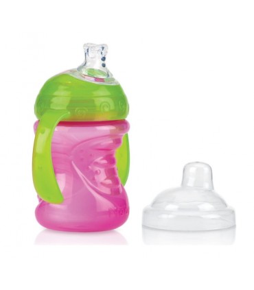Nuby - Pahar Stop picatura cu manere si Super Tetina Vari-Flo, 240ml, 6luni+