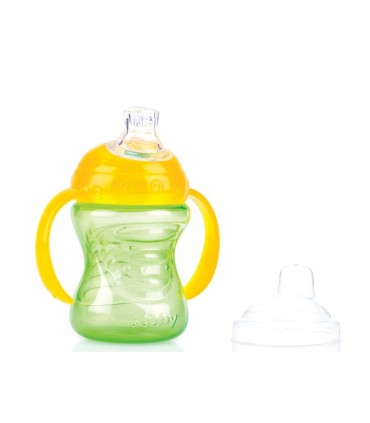 Nuby - Pahar Stop picatura cu manere si Super Tetina Vari-Flo, 240ml, 6luni+