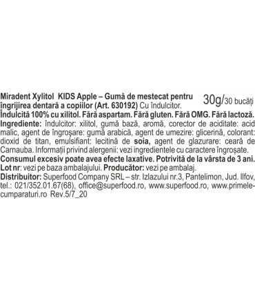 Miradent Xylitol - Gumă de mestecat pentru îngrijirea dentară, Apple, 30buc