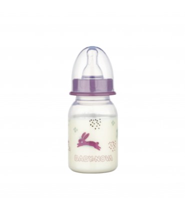 Baby Nova - BIBERON  PP FARA BPA, 120 ML, DECOR ANIMALUTE, TETINA ROTUNDA, SLOW