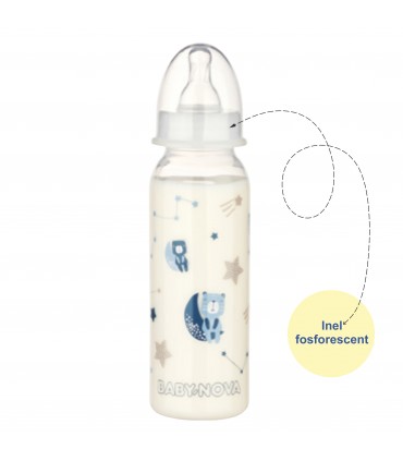 Baby Nova - Biberon cu inel fosforescent "NOAPTE BUNA", 0-24 luni