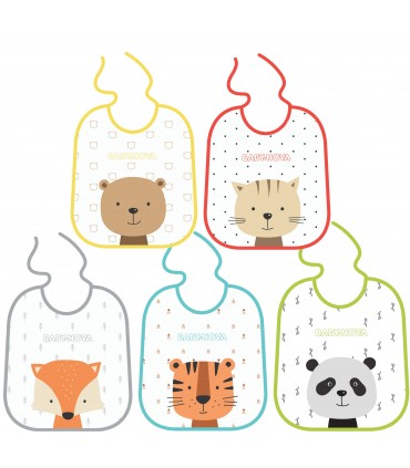Baby Nova - Set bavete din bumbac cu interior impermeabil, 5 buc.