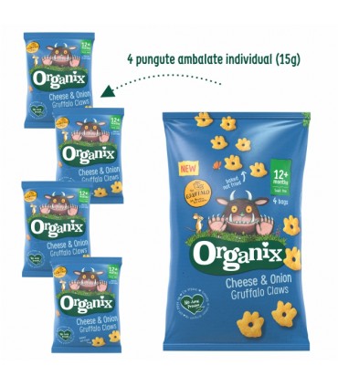 ORGANIX - GRUFFALO - FIGURINE ECOLOGICE (BIO) DIN PORUMB CU BRANZA SI CEAPA, 4X15G, 12luni+