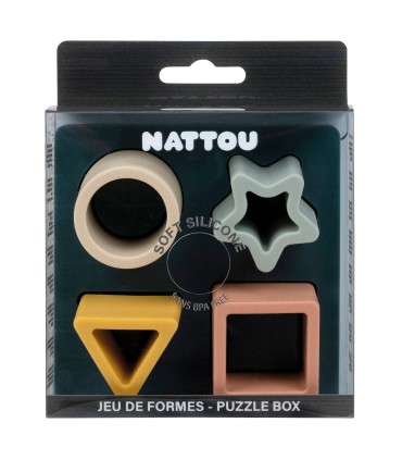 Joc puzzle cu forme geometrice din silicon, verde, 6 luni+