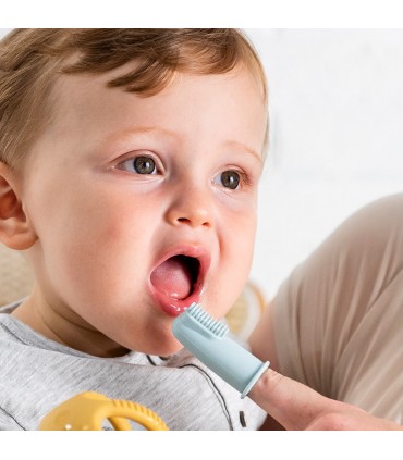 Set 2 degetare din silicon si cutie de protectie, albastru si bleu, 6 luni+