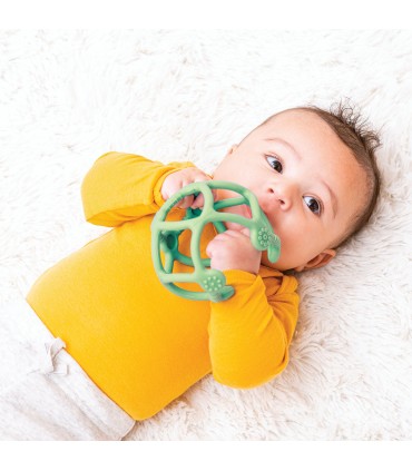 Set 2 mingi din silicon pentru dentitie, verde deschis si verde inchis, 0 luni+