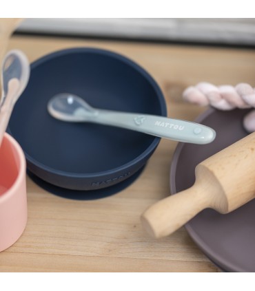 Set silicon castronel cu ventuza si lingurita, albastru