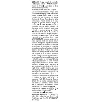 ISOMAR - Spray nazal si de urechi cu apa de mare izotonica, 100ml, 12+