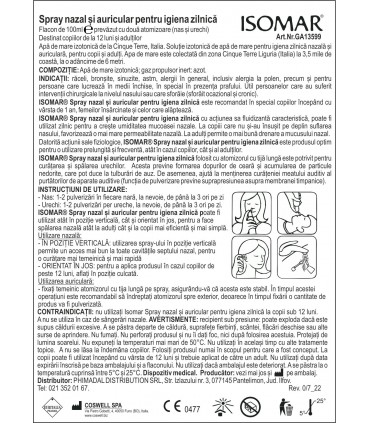 ISOMAR - Spray nazal si de urechi cu apa de mare izotonica, 100ml, 12+