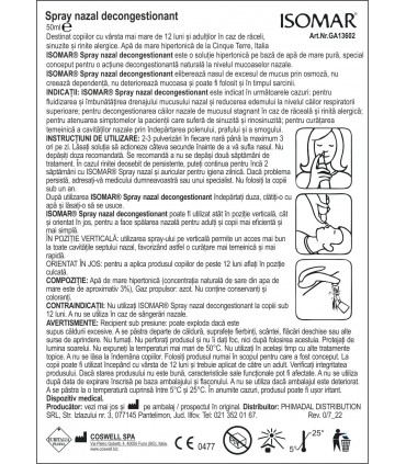 ISOMAR - Spray nazal cu efect decongestionant cu apa de mare hipertonica, 50ml, 12+