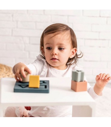 Joc puzzle cu forme geometrice din silicon, gri, 6 luni+